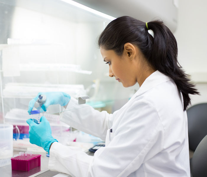 Lab worker with samples