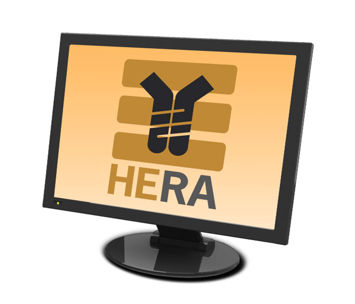 Drawing of a computer with HERA software